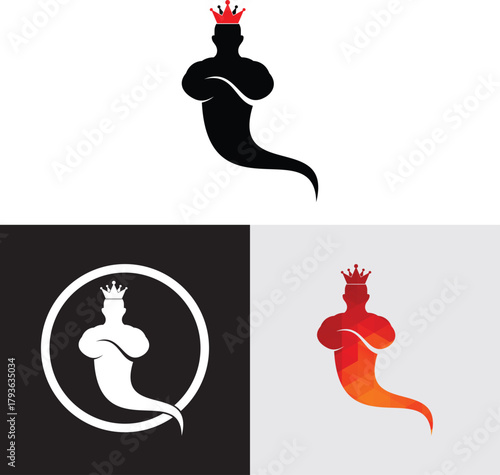 king genie logo vector illustration. Crown jin logo