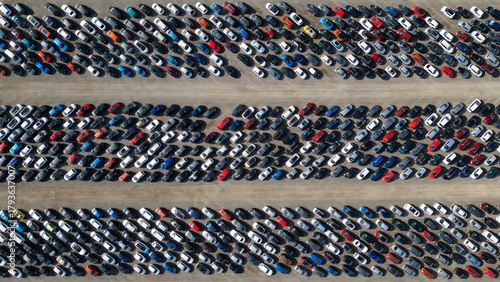 Aerial View of Parked Cars  at Copart yard, York, UK.