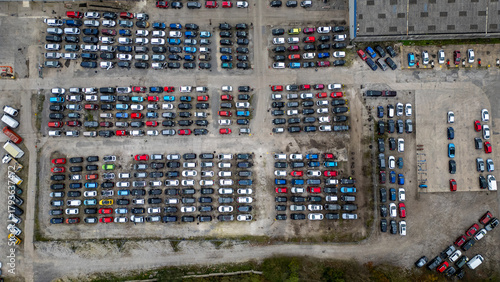 Tableau sur toile Aerial View of Vehicle Storage Lot at U-Pull-It York, UK.