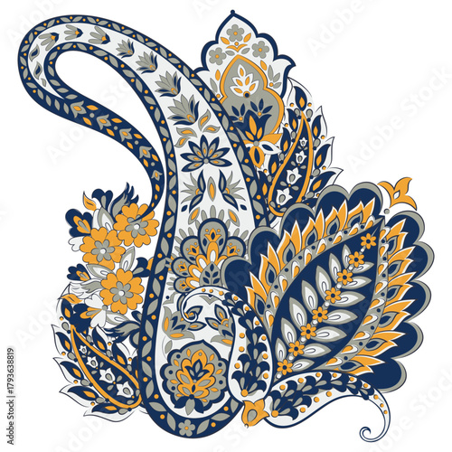 Floral Paisley colorful vector ornament. Isolated Pattern
