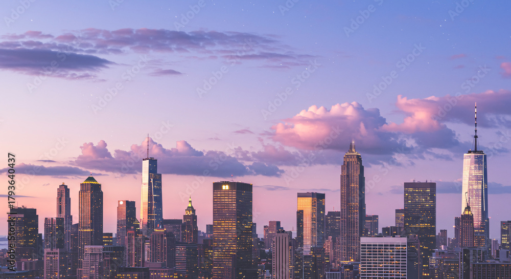 Fototapeta premium Dusk Skyline with Pastel Lilac Clouds