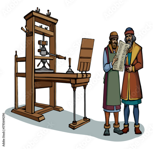 Vector drawing. Vintage printing press