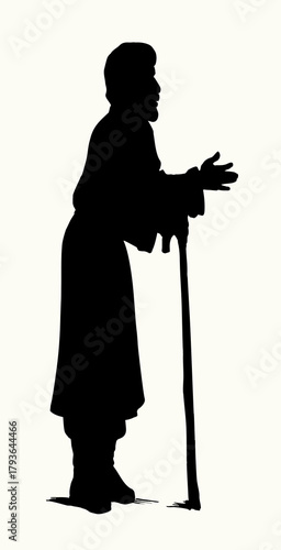 Vector drawing. Old man with cane
