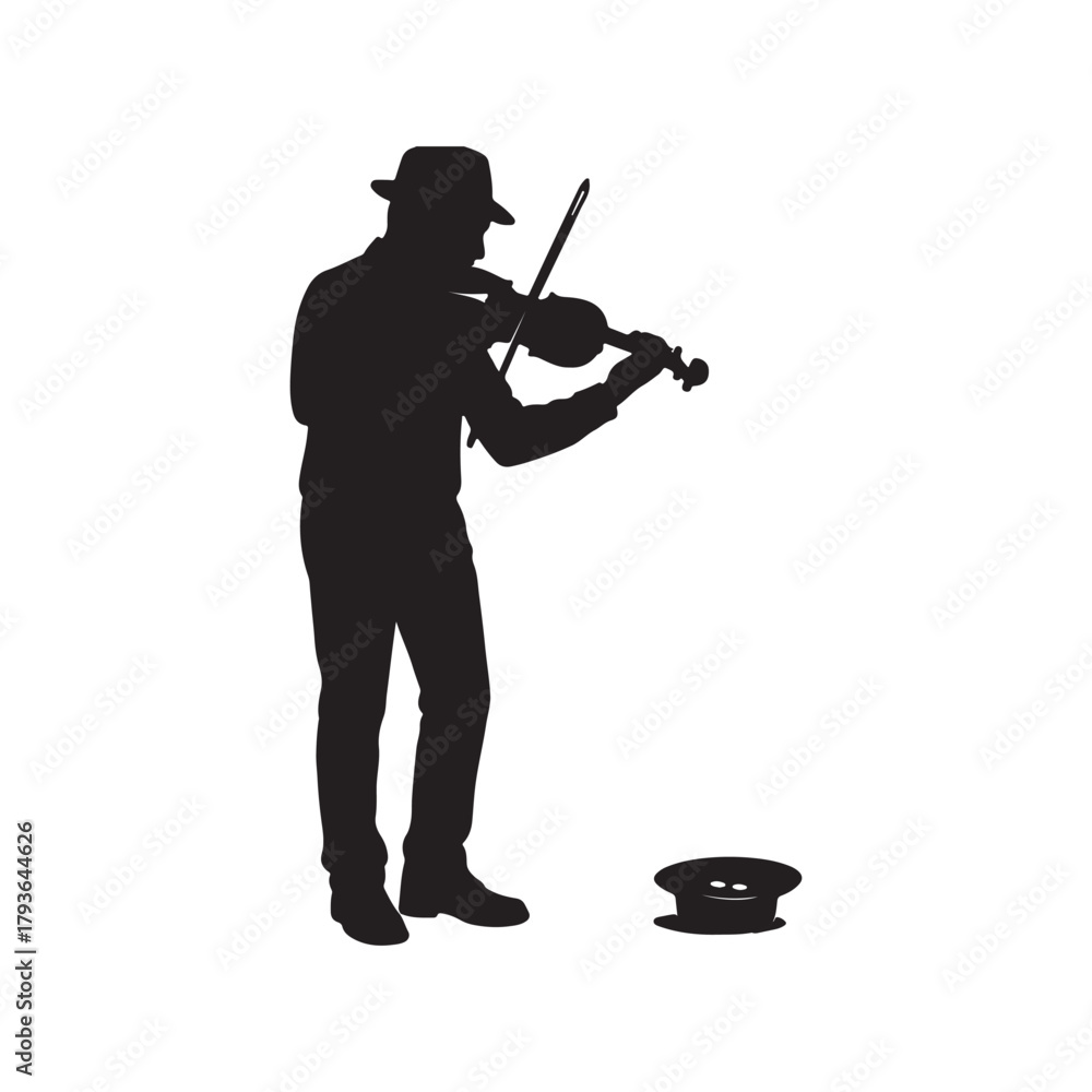 Fototapeta premium violin player silhouette on white