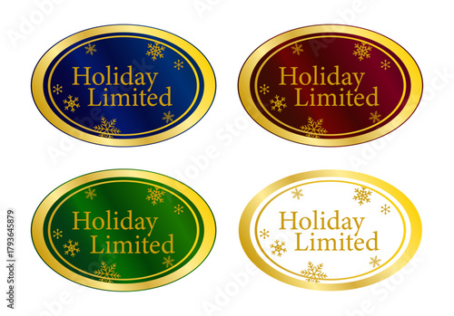 楕円形ラベルにHoliday Limited を配した基本カラー4展開セット（ベクター）