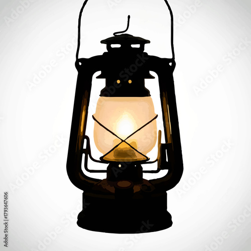 Vintage Oil Lantern Illuminates White Background

