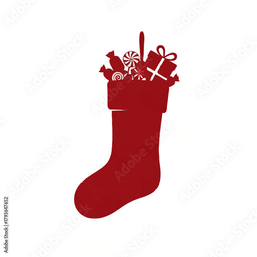 Christmas Stocking Silhouette Filled with Gifts

