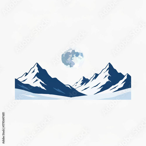 Mountain Range with Rising Sun Vector Illustration

