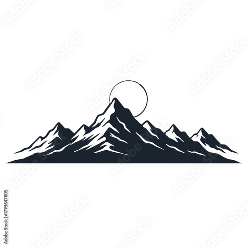 Minimalist Mountain Range under Bright Sun Illustration

