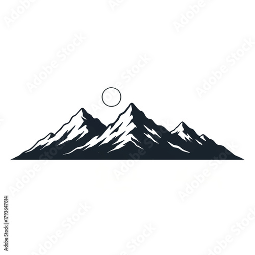 Minimalist Mountain Range under Bright Sun Illustration

