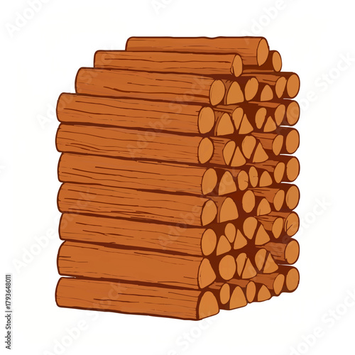 Illustration of Stacked Firewood on White Background

