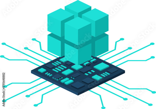 Futuristic Digital Data Processing Concept with Cubes and Circuitry