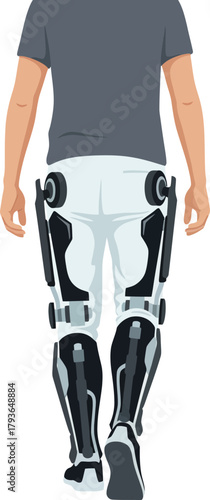 Futuristic Cyborg with Advanced Prosthetic Legs and Tech-Integrated Outfit