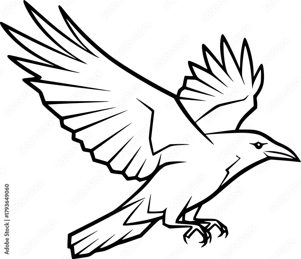 Fototapeta premium crow silhouette line art vector illustration with a white background 