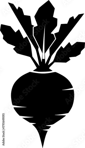 Black Silhouette of a Root Vegetable with Leaves Beet, Radish, or Turnip
