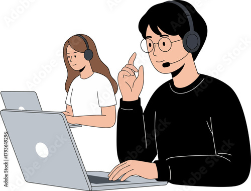 Professional Online Customer Support Representatives Communicating Virtually