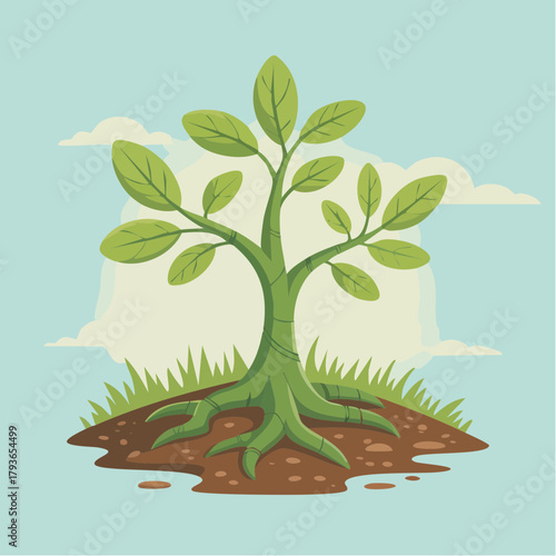 Sustainability vector with 2D illustration of a seedling growing