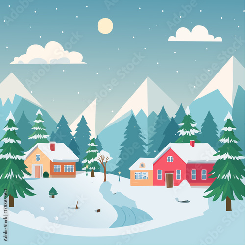 Cabin in the snowy woods - winter vacation concept