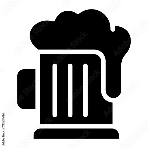 Beer mug icon vector illustration. Classic frothy beer glass symbol for bar, pub, brewery, Oktoberfest, or beverage design