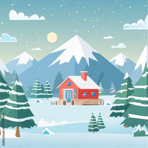 Cabin in the snowy woods - winter vacation concept