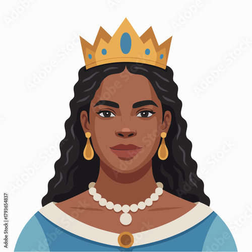 African American queen character isolated on white background