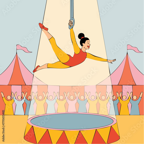2D vector illustration of a circus with performer and tent