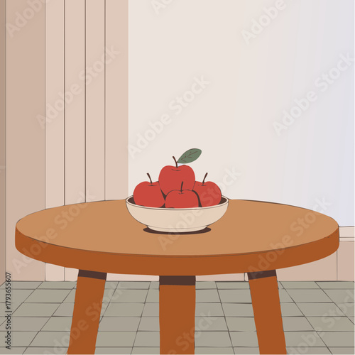 Dining room table in room - 2D vector illustration 