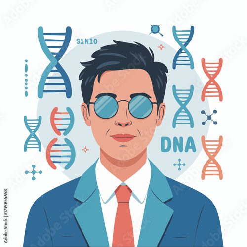 Genetics, DNA, and genome concept 2D vector illustration