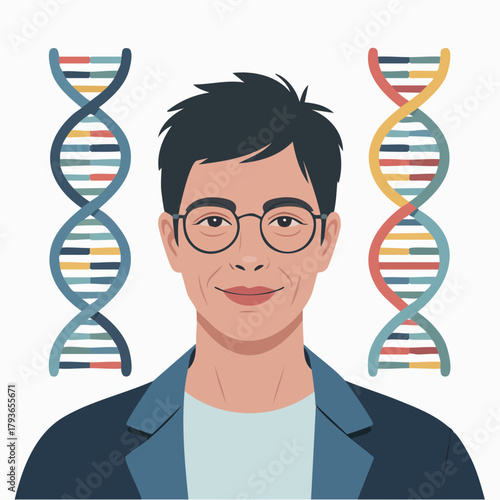 Genetics, DNA, and genome concept 2D vector illustration