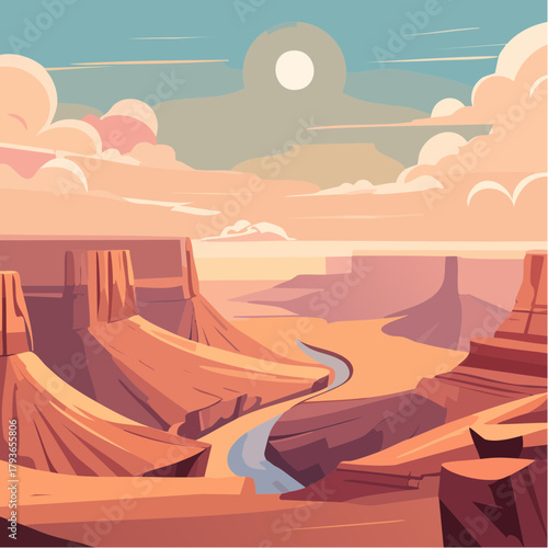 Grand Canyon scene in the southwest arizona desert - natural arid landscape 2D vector illustration