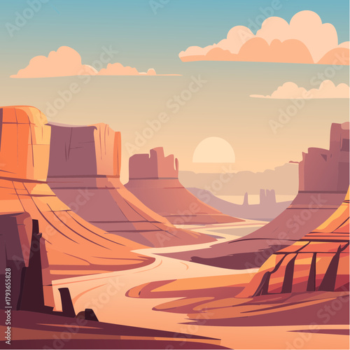 Grand Canyon scene in the southwest arizona desert - natural arid landscape 2D vector illustration