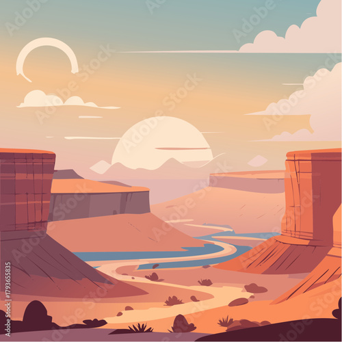 Grand Canyon scene in the southwest arizona desert - natural arid landscape 2D vector illustration