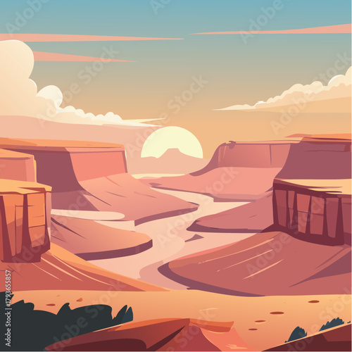 Grand Canyon scene in the southwest arizona desert - natural arid landscape 2D vector illustration