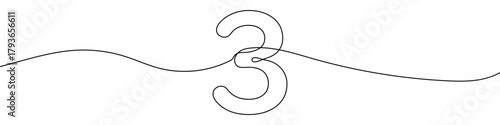 Number "3" in one line art style. Number "3" drawing with editable black stroke on white background. Vector illustration