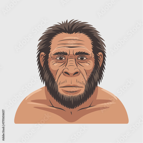 Neanderthal - prehistoric caveman character isolated on white - 2D vector illustration