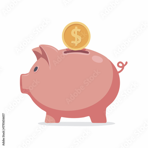Piggy bank  with coin vector with a simplistic minimalist design isolated on white vector 2D