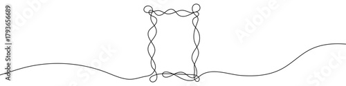 Decorative frame in one line art style. Drawing of a rectangular frame with wavy edges, black stroke on a white background. Vector illustration.