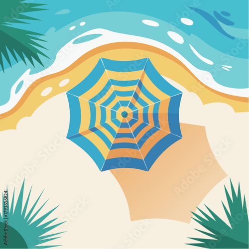 Umbrella on the beach - Summer vacation and spring break concept with sunny day at the beach scene. 2D modern illustration style vector