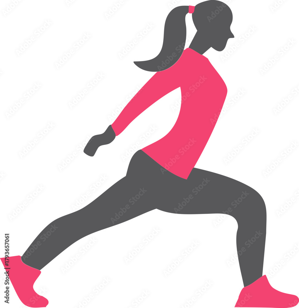 Fototapeta premium Active woman in lunge running pose showing fitness exercise motion
