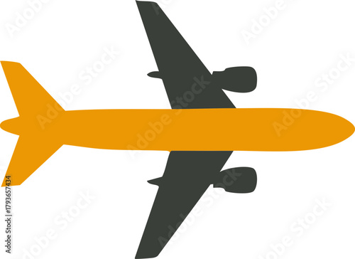 Yellow airplane silhouette icon in side view for flight travel concept