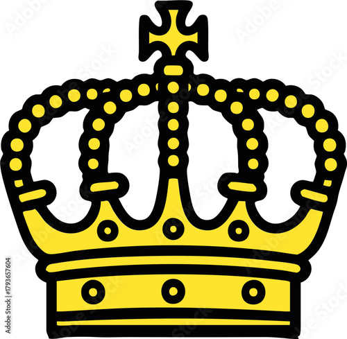 Gold royal crown icon with decorative jewels on simple white background