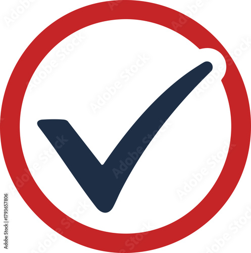 Red circle check icon with bold tick mark for approval