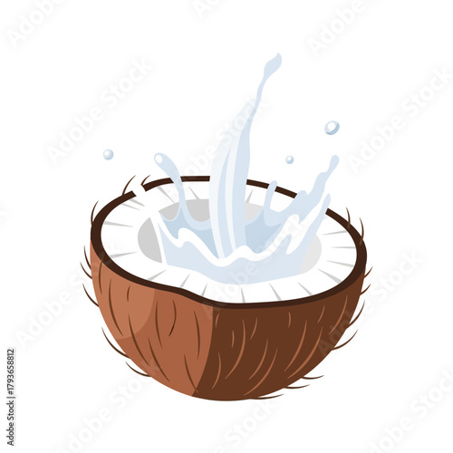 Open coconut with splashing milk icon