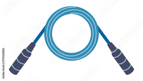 Blue folded jump rope for fitness training, cardio workout and healthy active lifestyle. Trendy modern vector illustration isolated on white background, hand drawn, flat design