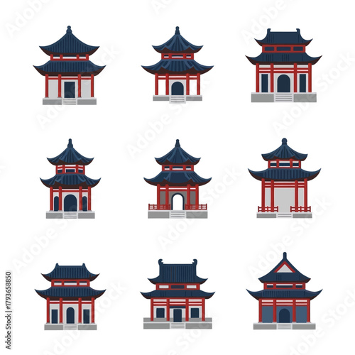 Traditional Asian pagoda temple buildings icon