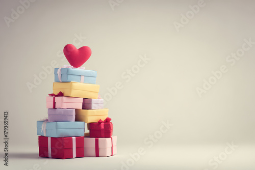 towering stack of heartshaped gifts each beautifully wrapped in colorful paper and ribbons