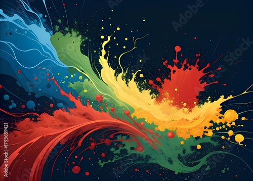 Vibrant rainbow splash of colors exploding on dark background