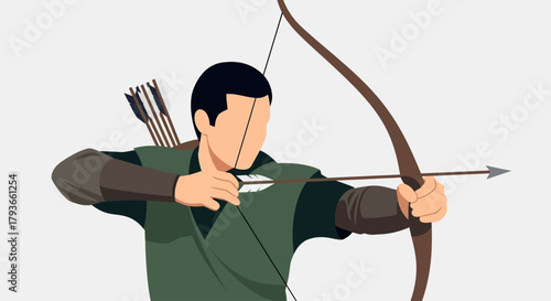 Archer Aiming Arrow with Bow Sport Weapon Adventure Concept Stock Illustration