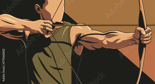 Archer Aiming with Bow and Arrow in Vintage Graphic Style