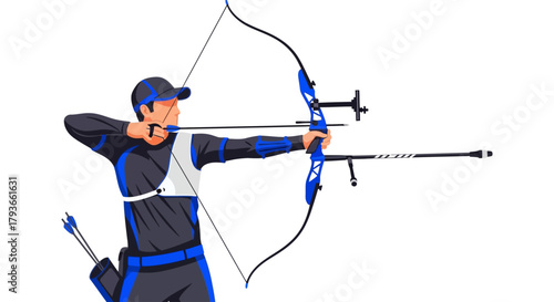 Archery Competition Athlete Aiming with Bow and Arrow in Sport